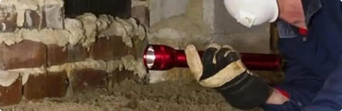 Pest control technician inspecting a crawl space for ant activity in Belleair Beach, FL